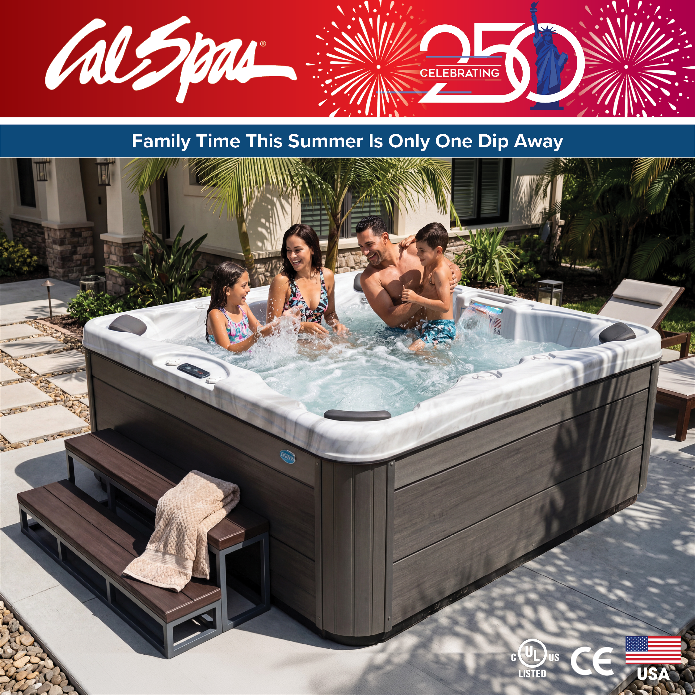 Calspas hot tub being used in a family setting - Columbus